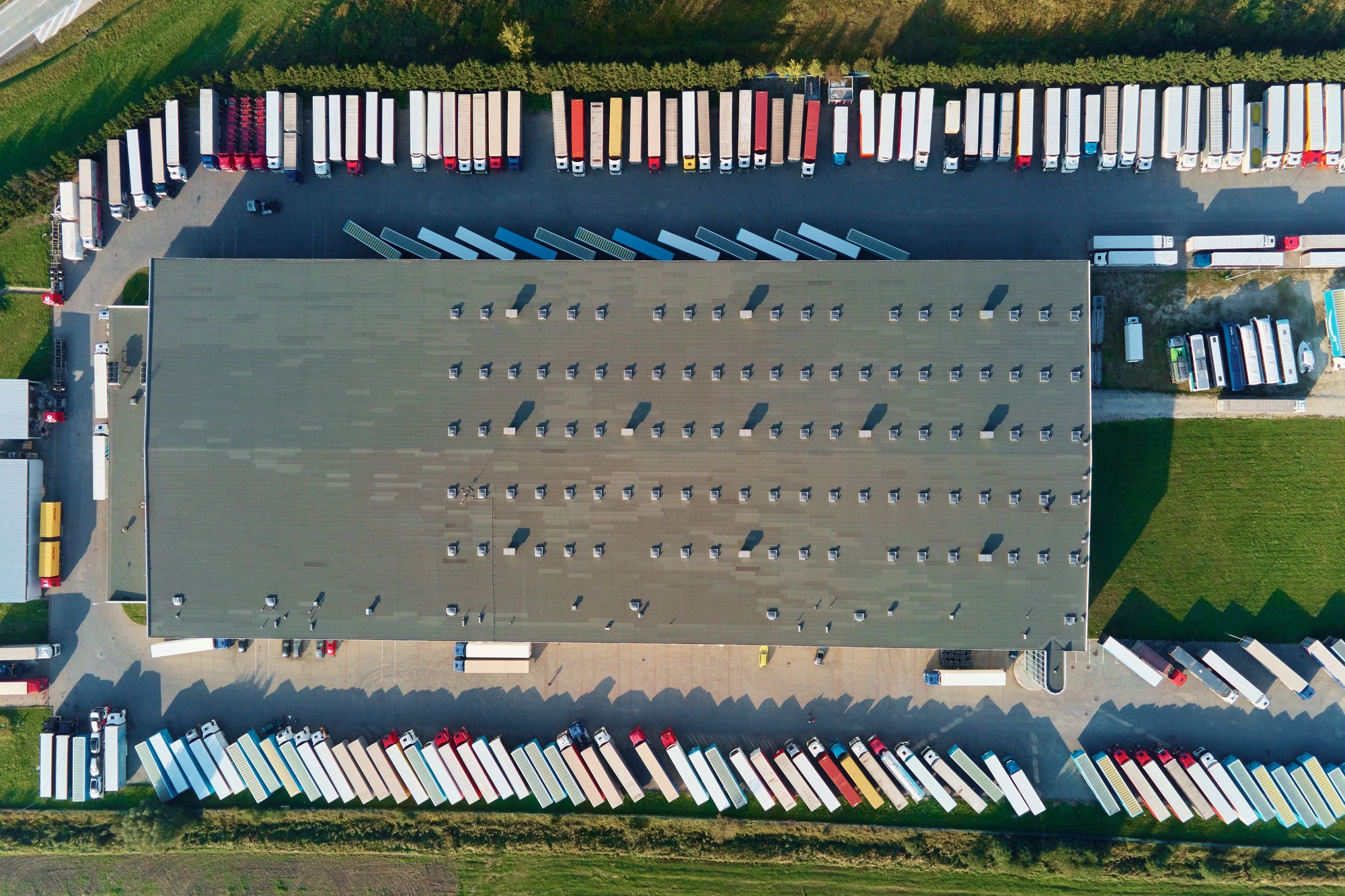 Aerial view of a major distribution center, part of a global supply chain.